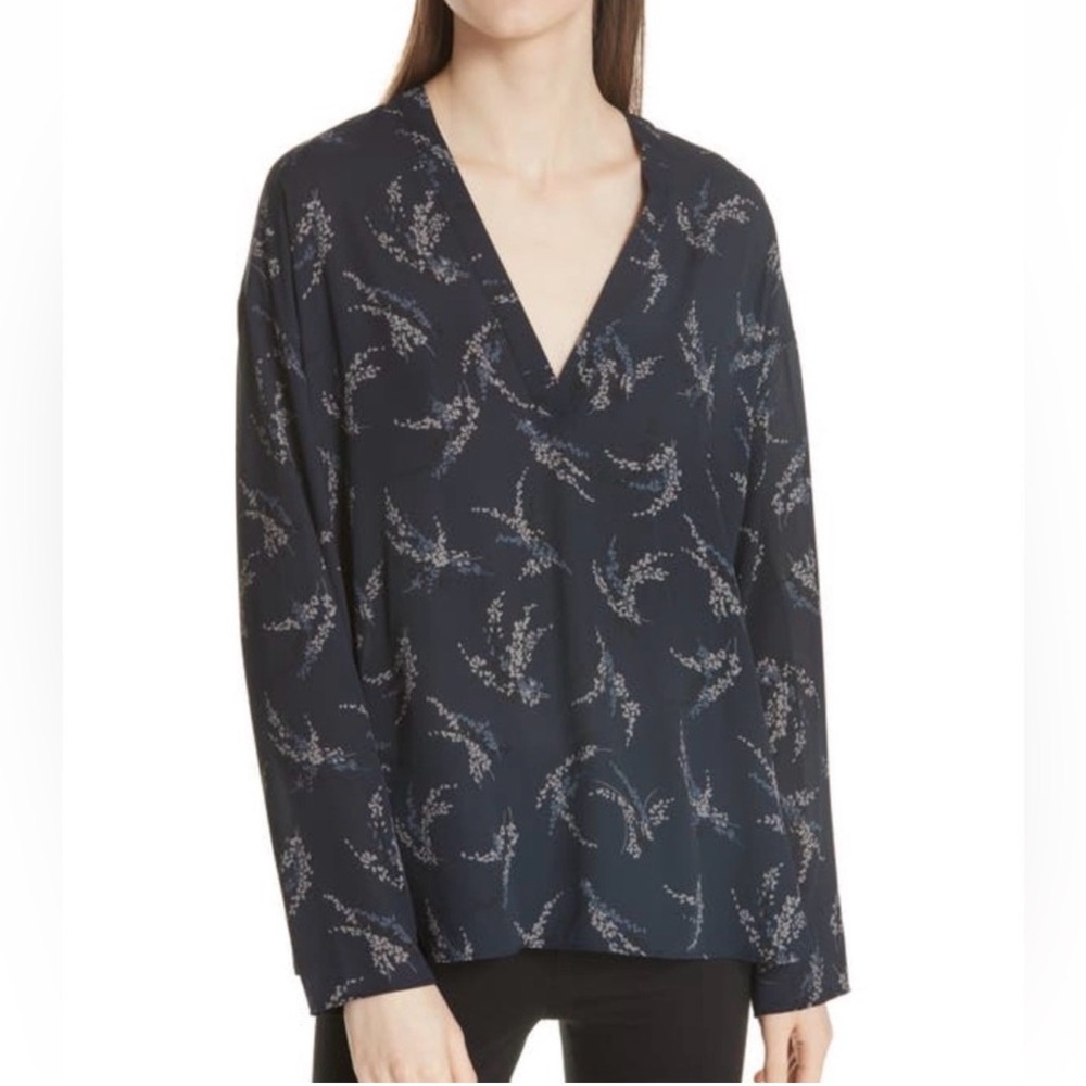 Vince Midnight Blue Patterned V-Neck Top